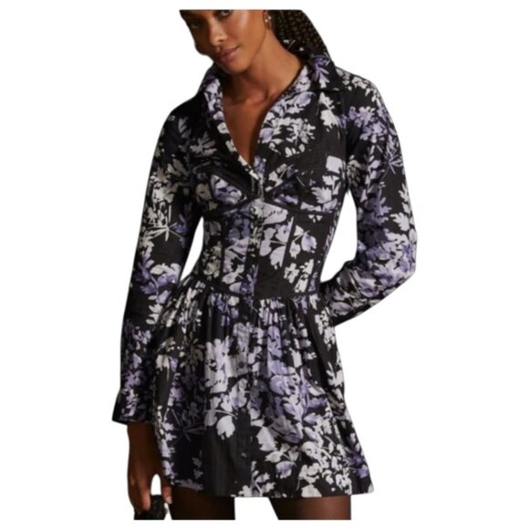 Anthropologie Dresses & Skirts - Anthropologie Size 2 Long Sleeve Smocked Back Corset Shirt Dress